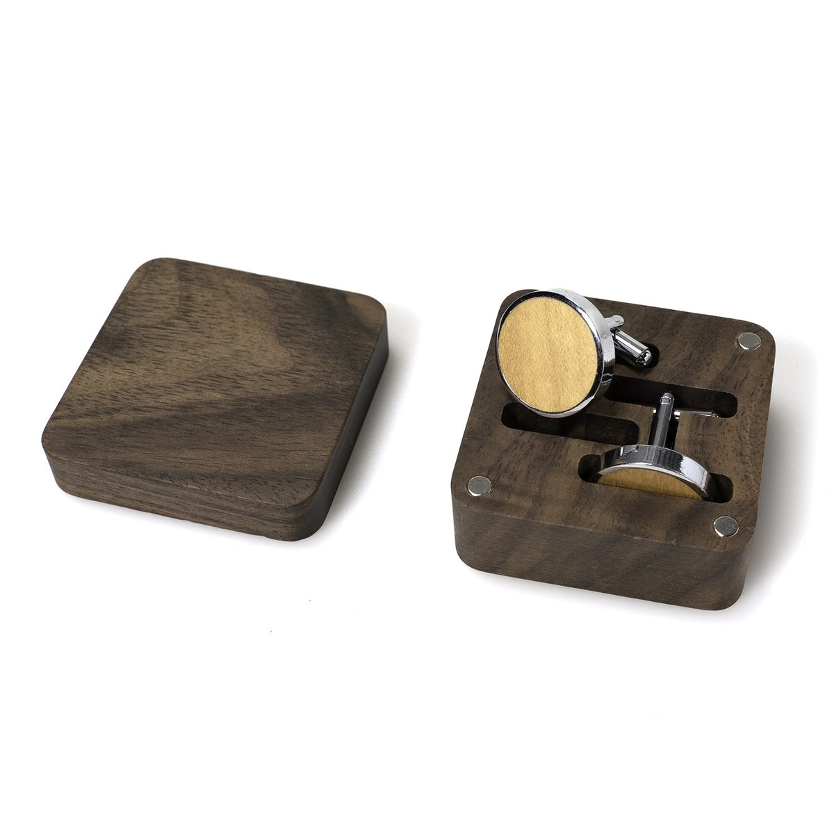 Closed square walnut cufflink box - MAHOOSIVE