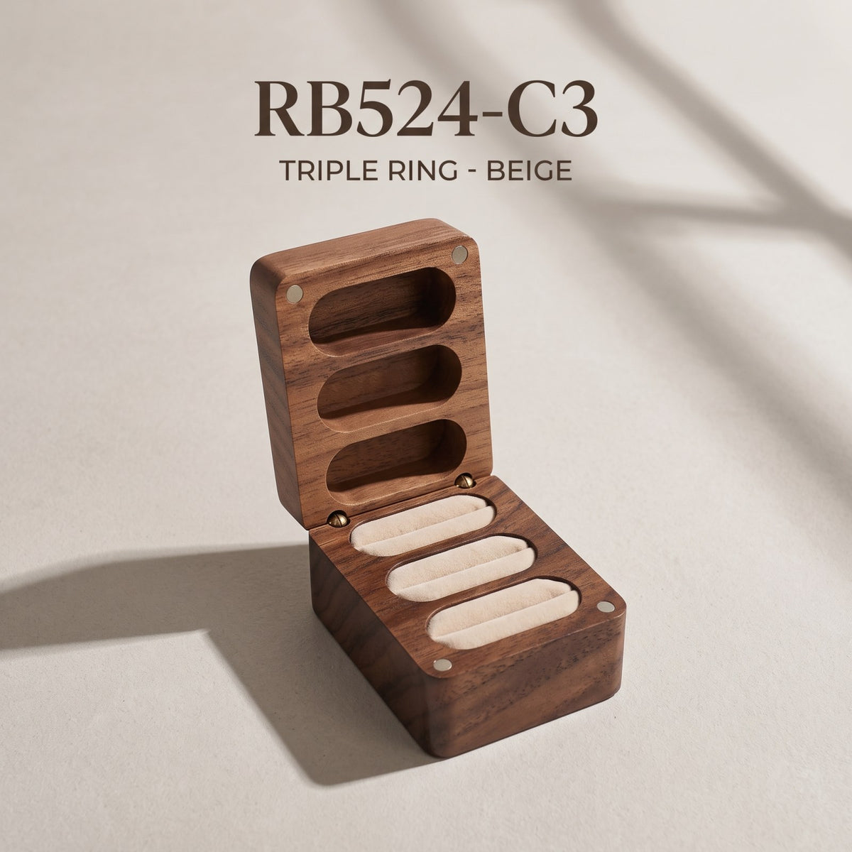 Walnut ring box in Beige - Trio - MAHOOSIVE