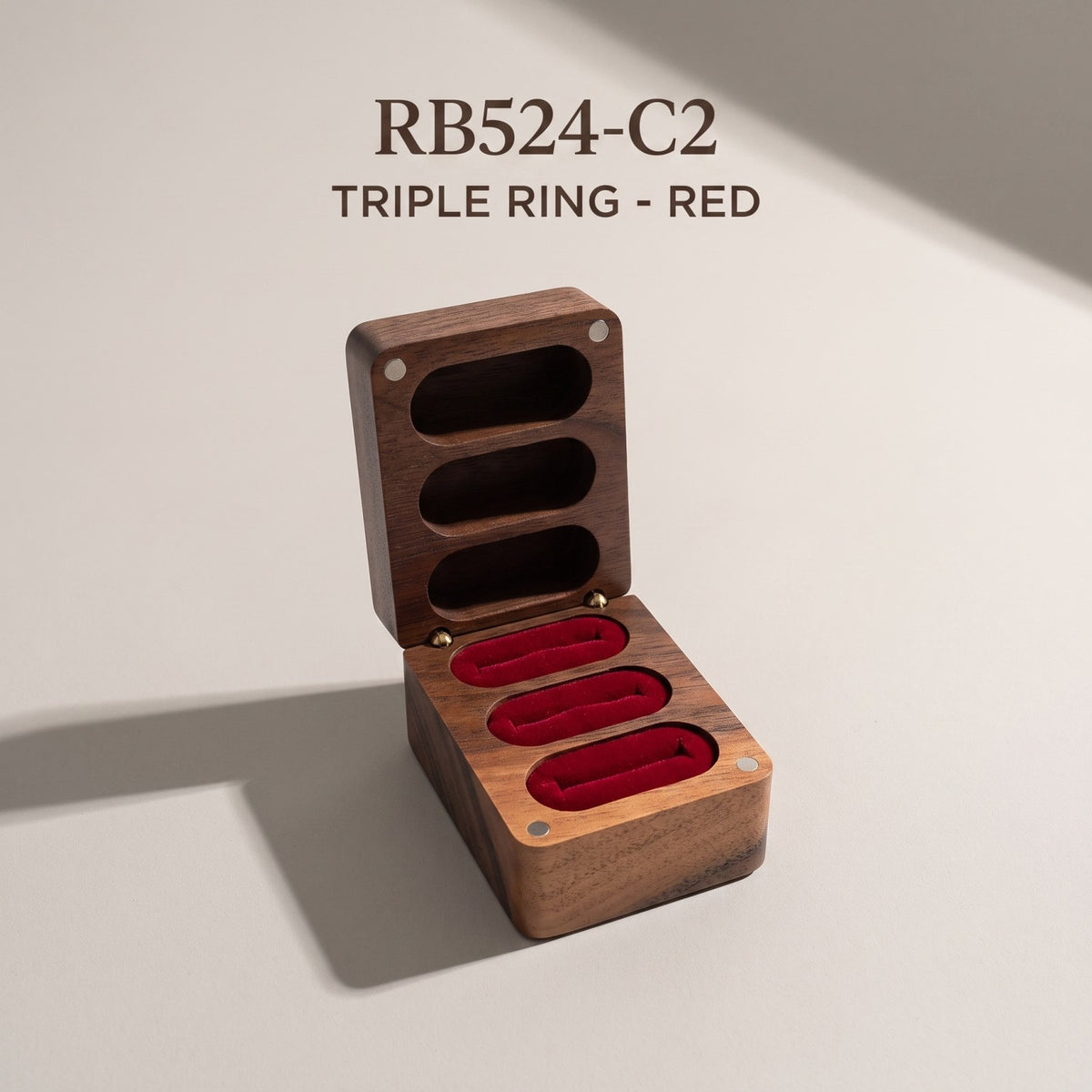Walnut ring box in Red - Trio - MAHOOSIVE