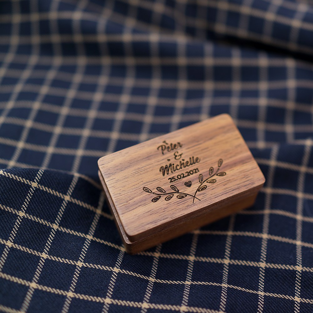 Engraved names on a walnut cufflink box lid - MAHOOSIVE