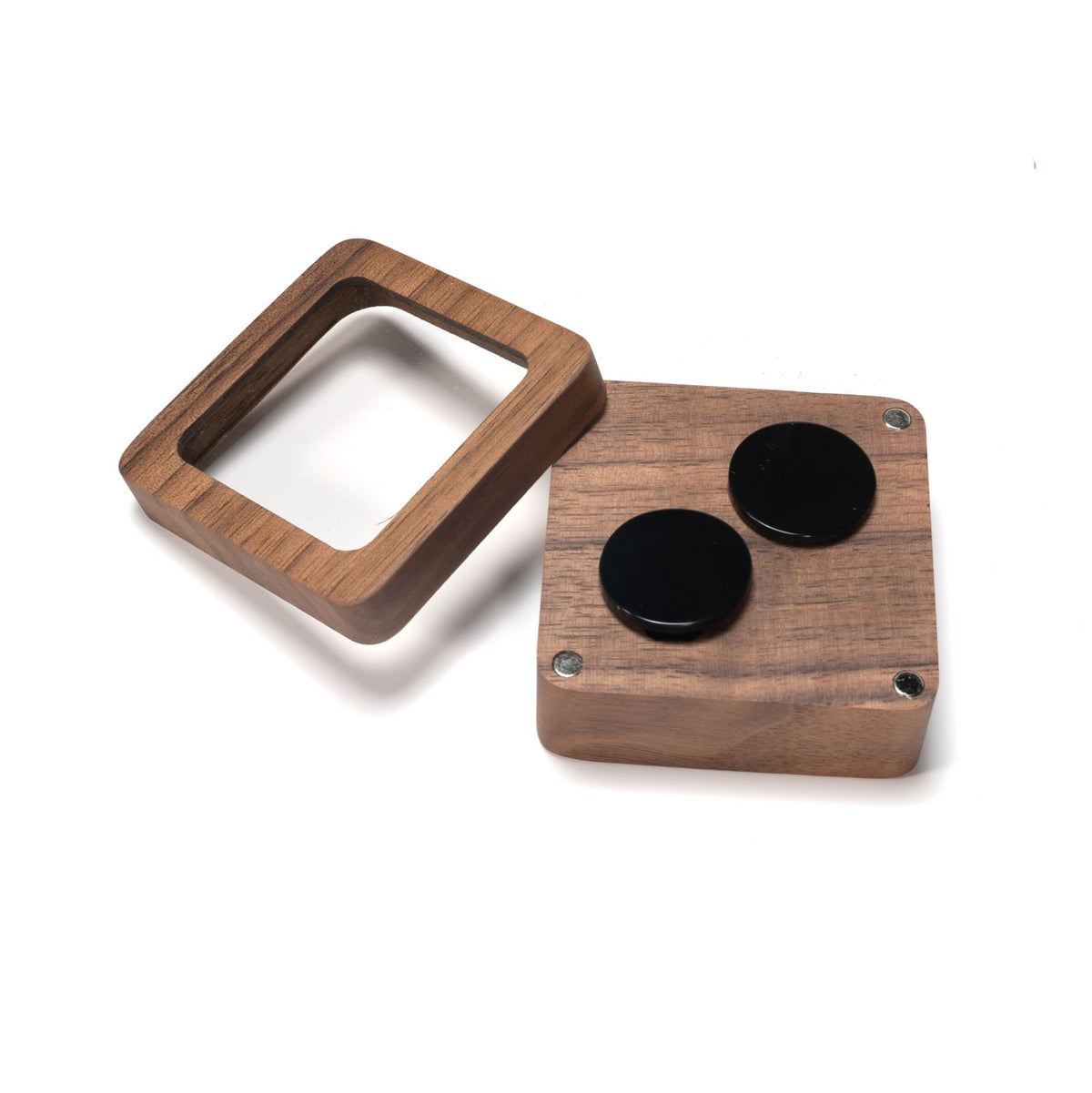 Walnut window cufflink box with black cufflinks - MAHOOSIVE