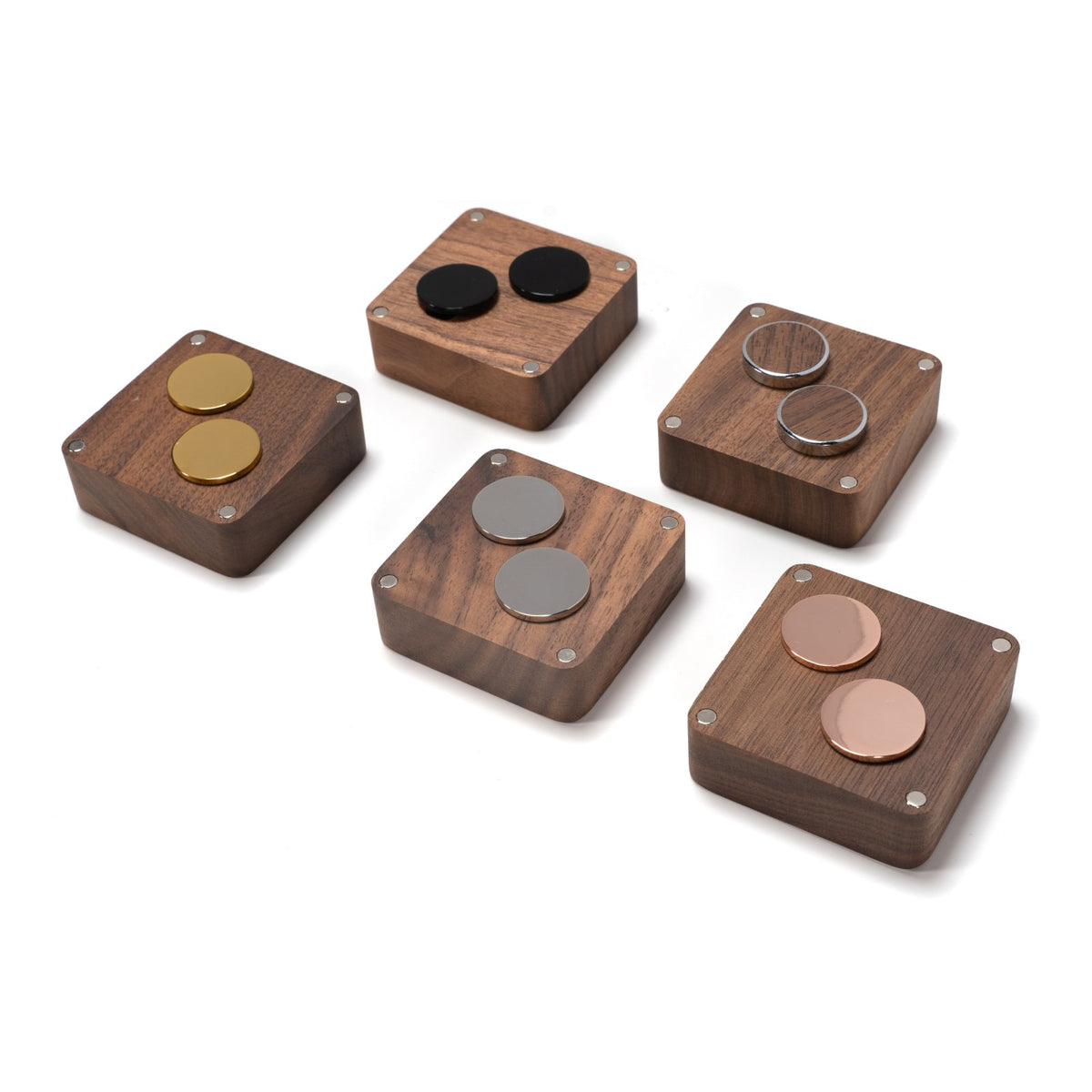 Walnut window cufflink boxes in five cufflink finishes - MAHOOSIVE