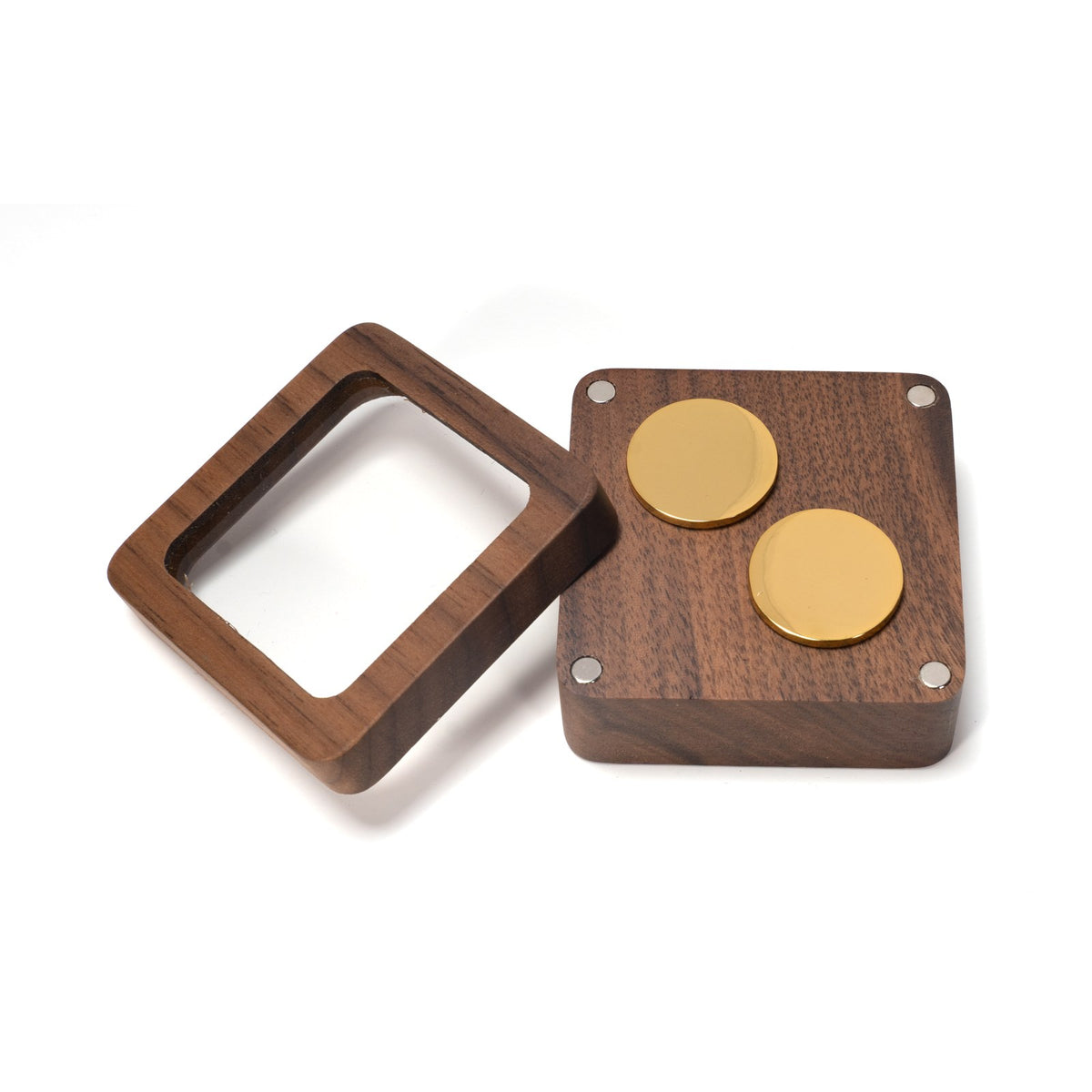 Walnut window cufflink box with gold cufflinks - MAHOOSIVE