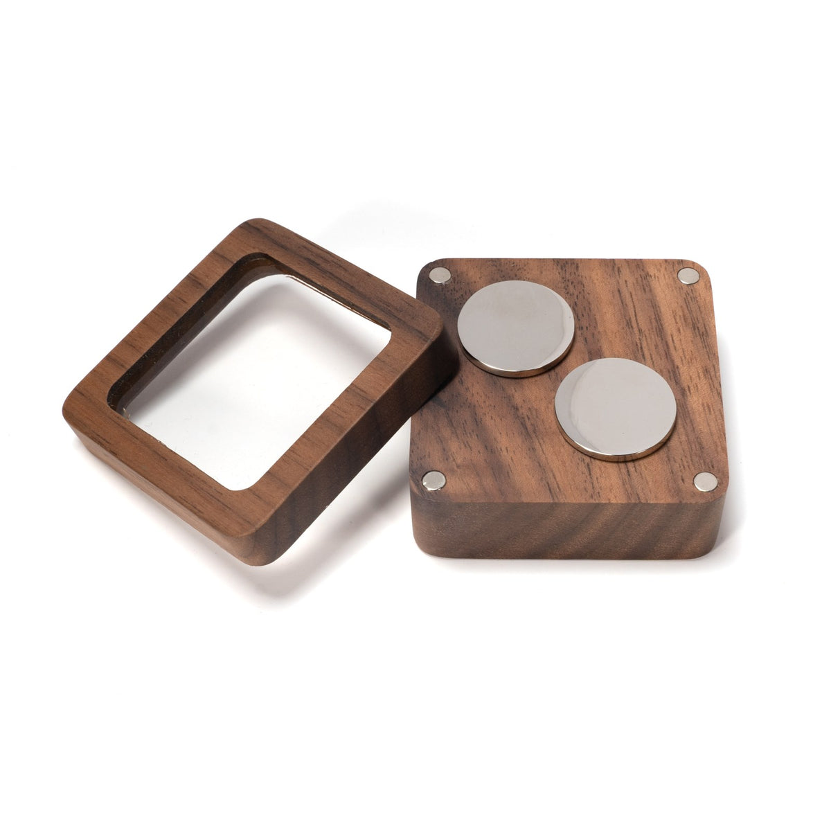 Walnut window cufflink box with gunmetal cufflinks - MAHOOSIVE