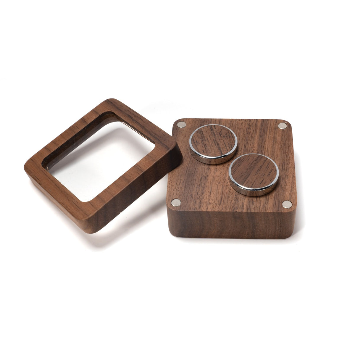 Walnut window cufflink box with silver cufflinks - MAHOOSIVE