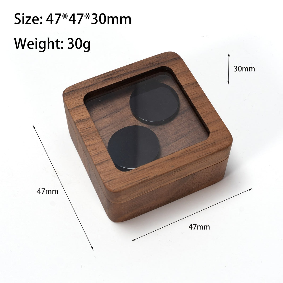 Size chart: walnut cufflink box 47 x 47 x 30 mm - MAHOOSIVE