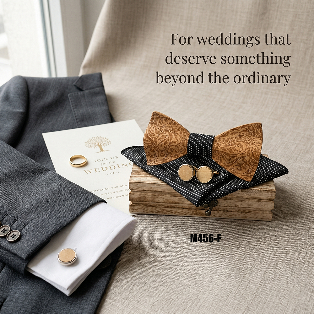 Wooden Bow Tie - Brown Engraved Paisley Pattern
