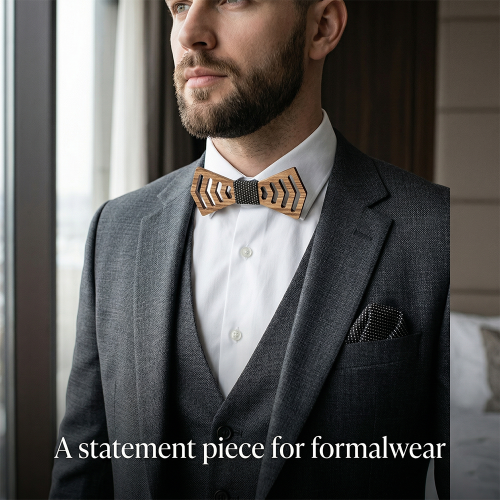 Wooden Bow Tie - Chevron Cutout Design