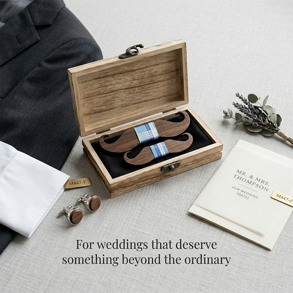 Wooden Bow Tie - Dark Wood Blue Plaid