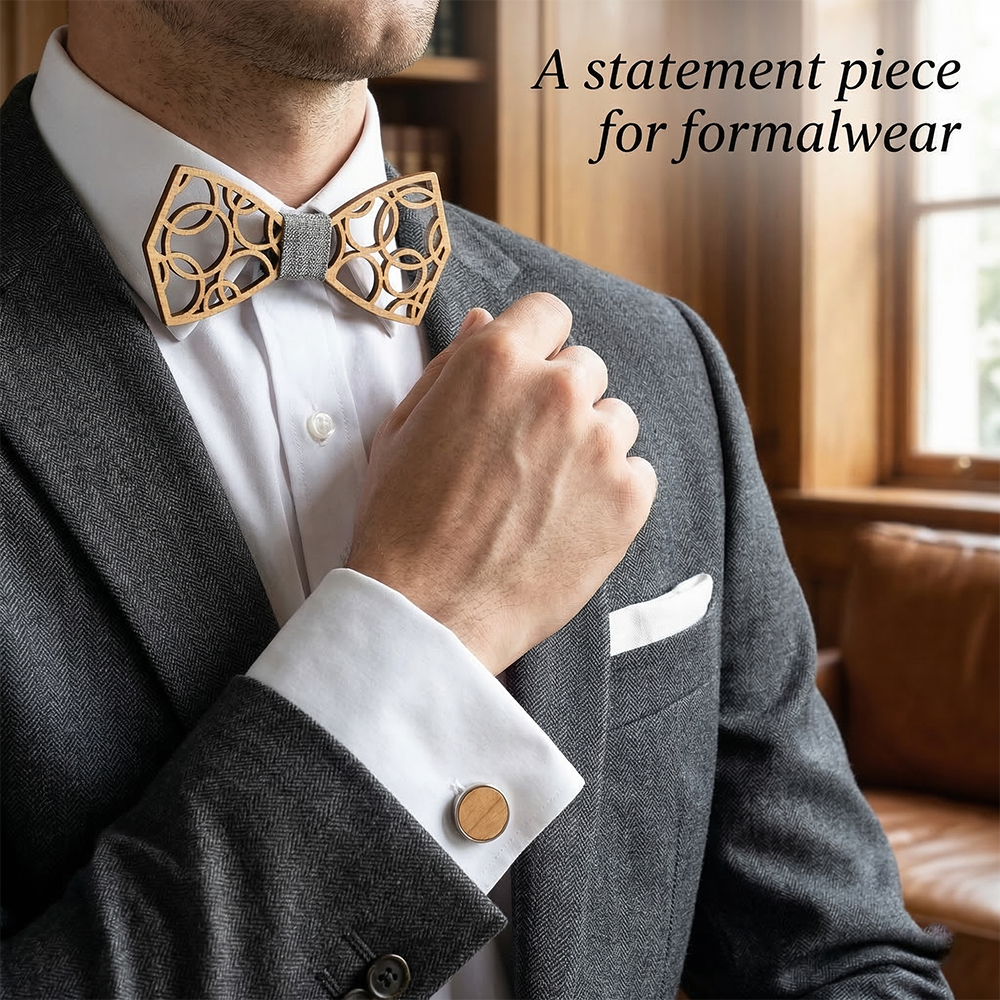 Wooden Bow Tie - Floral Cutout Pattern