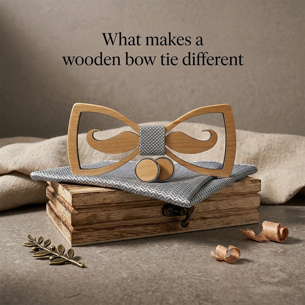 Wooden Bow Tie - Floral Laser Cut