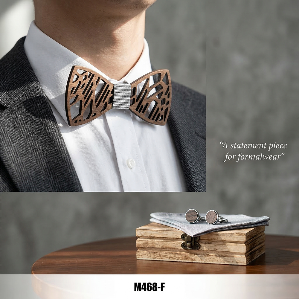 Wooden Bow Tie - Geometric Cutout Pattern