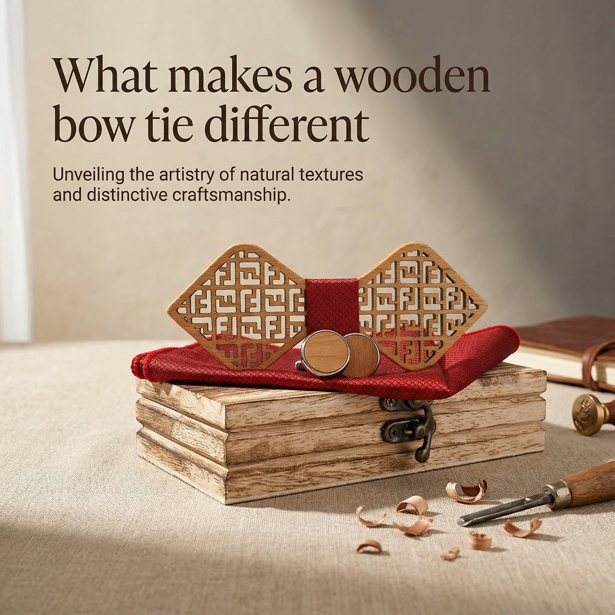 Wooden Bow Tie - Geometric Lattice (416)