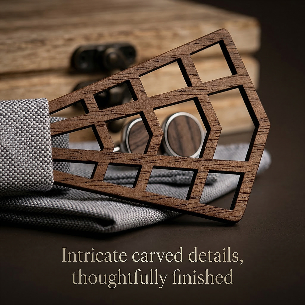 Wooden Bow Tie - Geometric Lattice Design