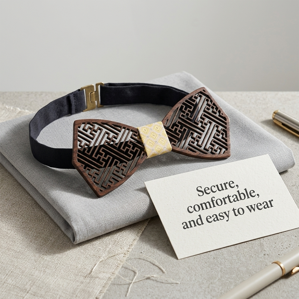 Wooden Bow Tie - Geometric Maze Pattern
