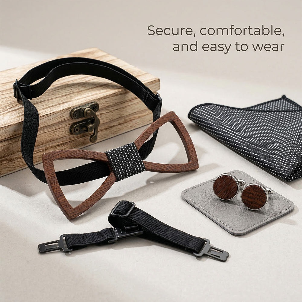 Wooden Bow Tie - Hollow Geometric Gift Set