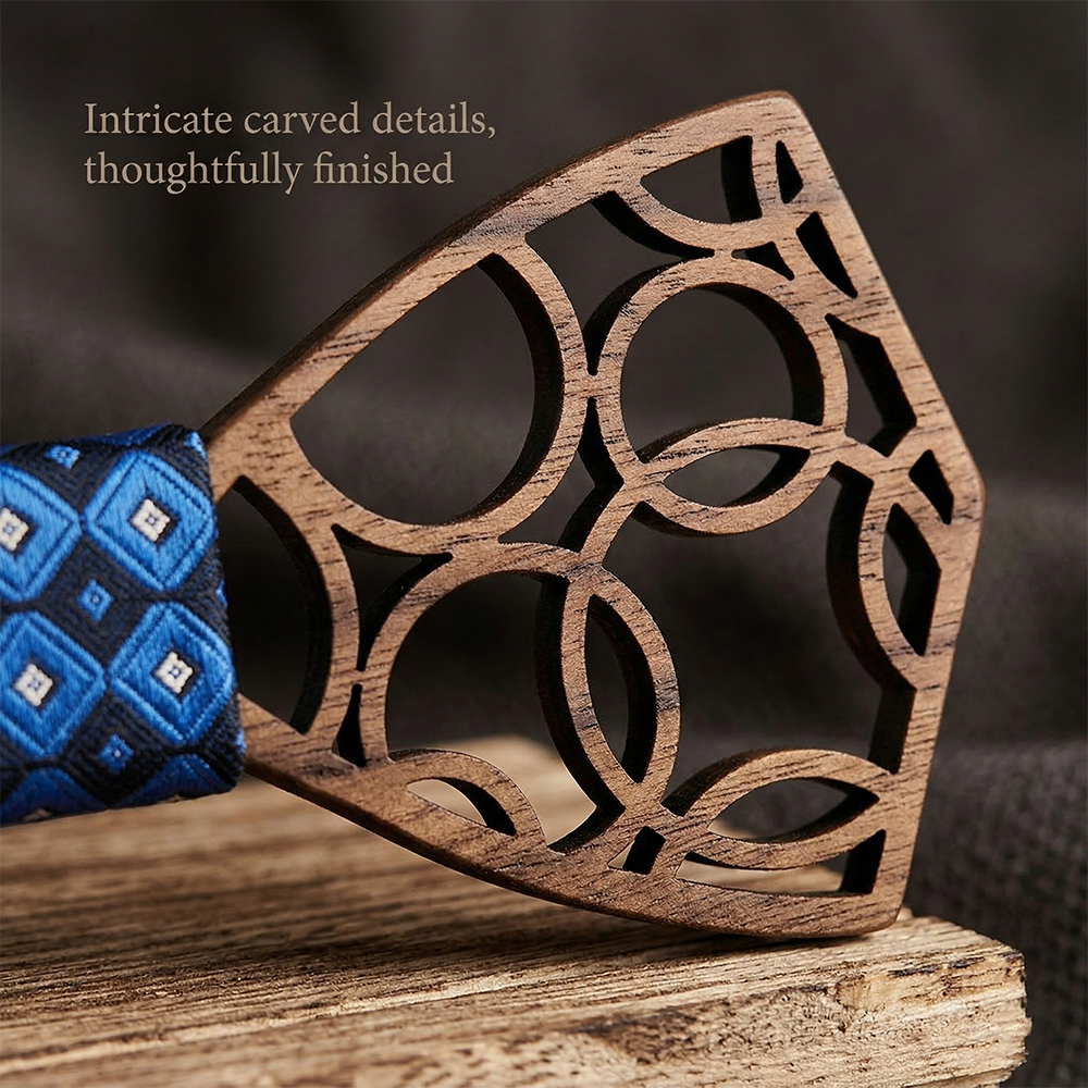 Wooden Bow Tie - Honeycomb Cutout Design