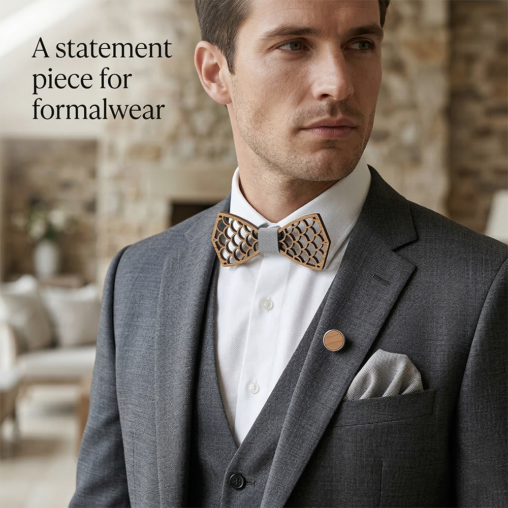 Wooden Bow Tie - Laser Cut Fish Scale