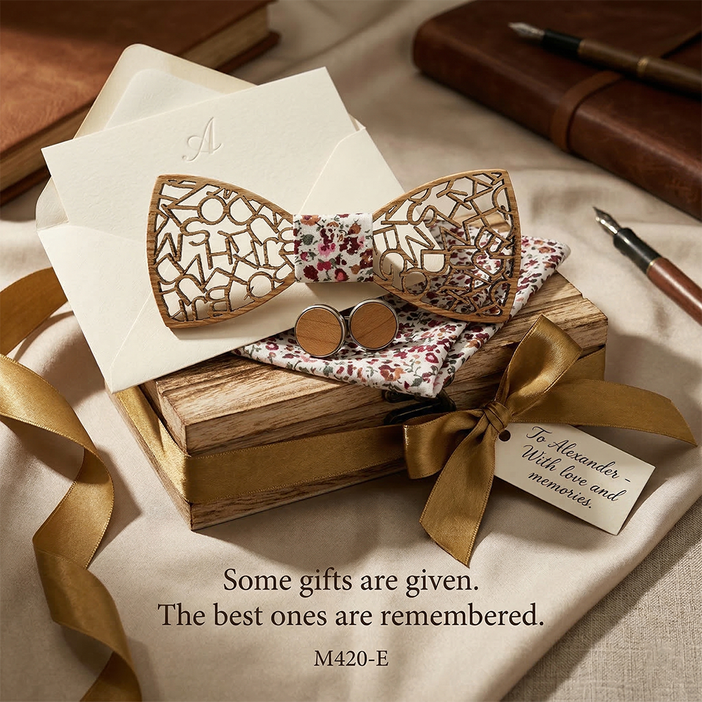 Wooden Bow Tie - Laser Cut Typography
