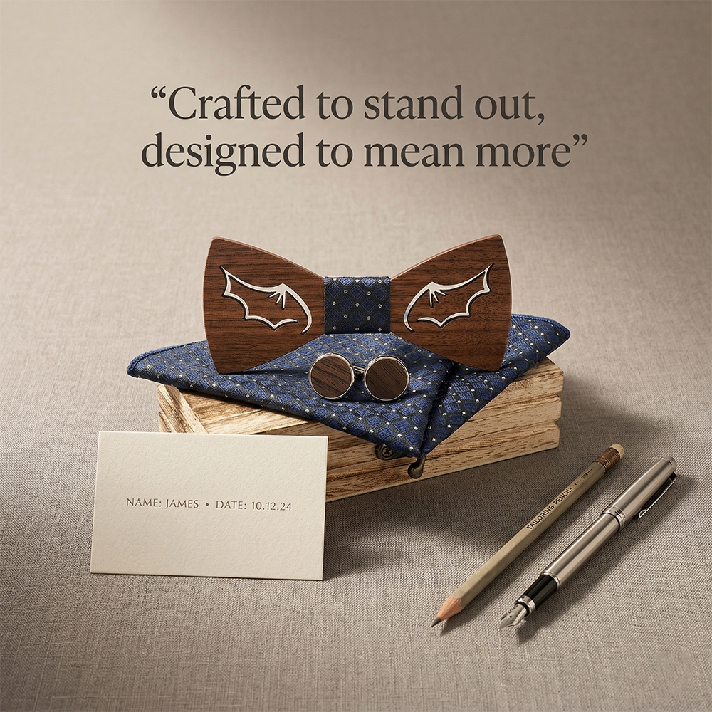 Wooden Bow Tie - Modern Grid Design