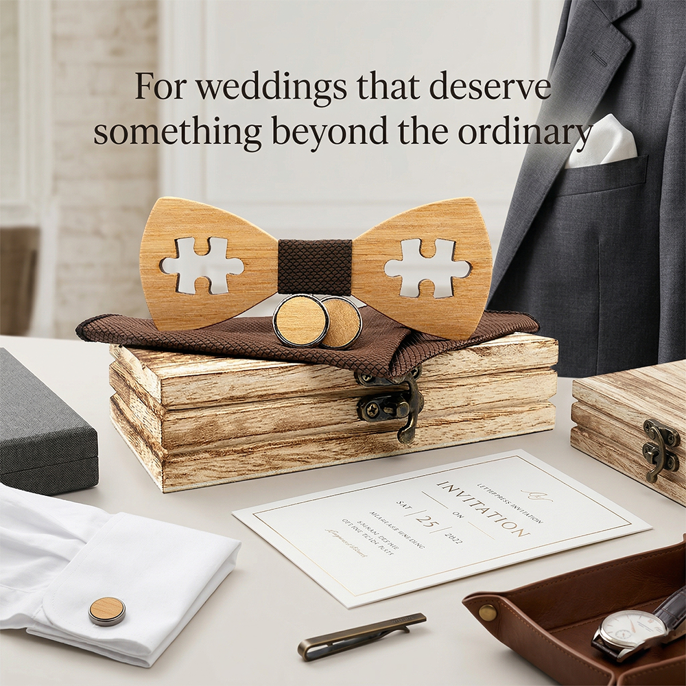 Wooden Bow Tie - Puzzle Cutout Gift Set