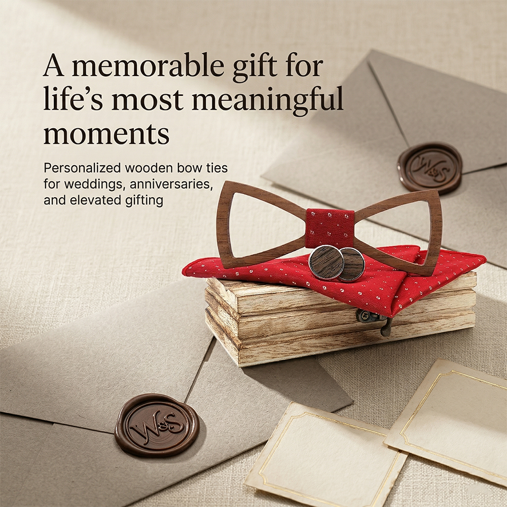 Wooden Bow Tie - Red Polka Dot Gift Set