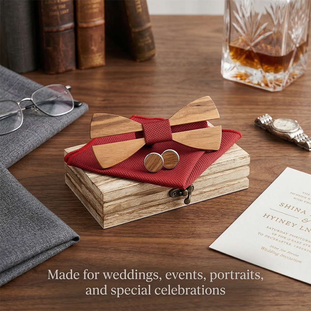 Wooden Bow Tie - Rustic Wedding Gift Set
