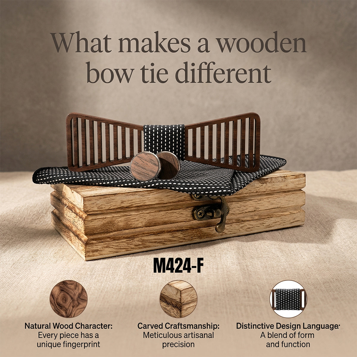 Wooden Bow Tie - Vertical Slats (424)