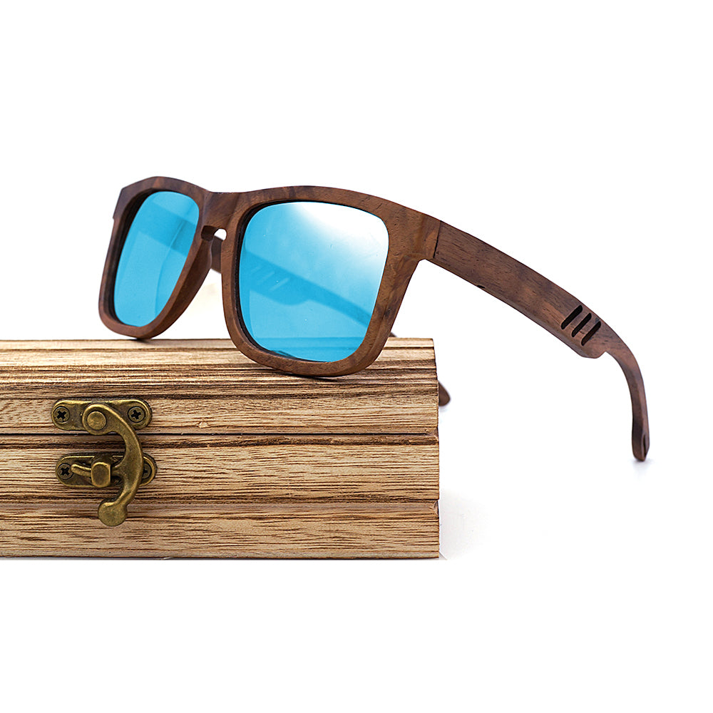 Black, Blue & Brown Wooden Sunglasses